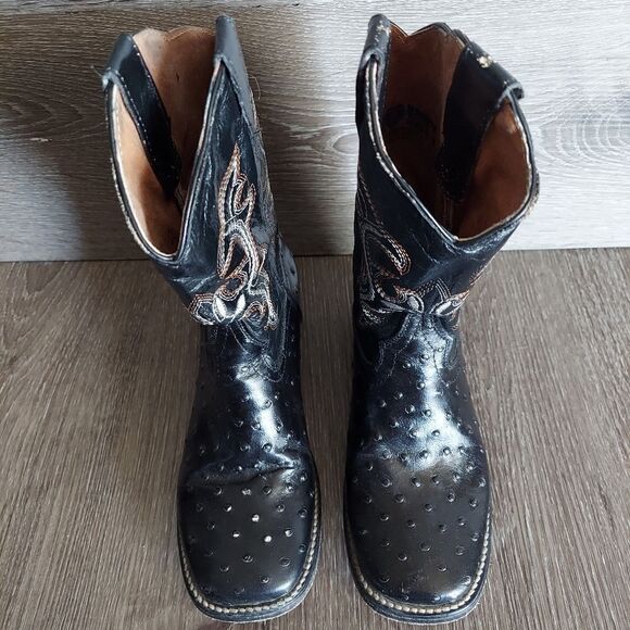 Jar Boots Black Ostrich Print Western Cowboy Boots Size 1 - Picture 3 of 12
